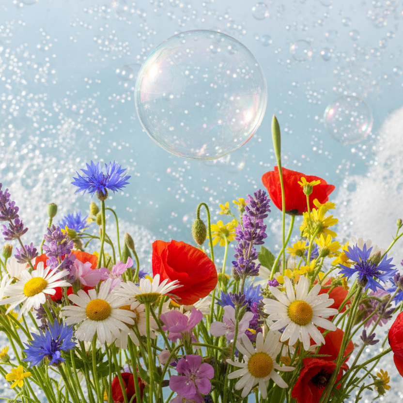 i want wildflowers the background soapy water